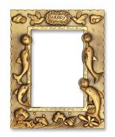 Gold picture frame on white background. photo