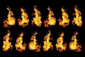 Fire flames collection isolated on black background photo