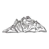 Mountain peak engraving isolated. Vintage sketch rock landscape. vector