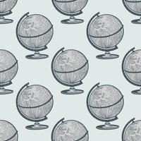 The globe engraved seamless pattern. Vintage background old atlas earth in hand drawn style. vector