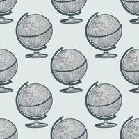 The globe engraved seamless pattern. Vintage background old atlas earth in hand drawn style. vector