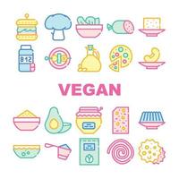 vector de conjunto de iconos de colección de restaurante de menú vegano