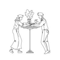 Dessert Eating Man And Woman At Cafe Table Vector