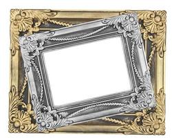 Gray and gold  picture frame with a decorative pattern on white background photo