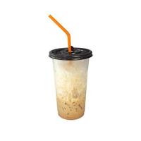 Iced coffee with straw in plastic cup isolated photo