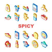 vector de conjunto de iconos de colección de alimentos de sabor de plato picante
