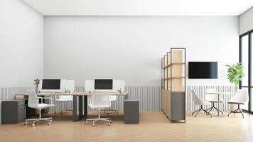 Minimalist office room with filing cabinet and small meeting table. 3d rendering photo