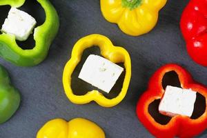 Fresh bell pepper and cheese, slices photo
