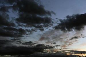 Evening sunset with blue and yellow clouds photo