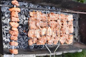 Grilled pork meat in a barbecue net with spices photo