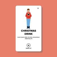 Christmas Drink Enjoying Woman On Street Vector