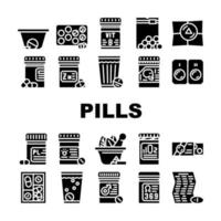 píldoras, medicamentos, colección, iconos, conjunto, vector, ilustración vector