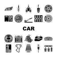 Car Vehicle Details Collection Icons Set Vector