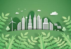 Paper art city and nature, vector