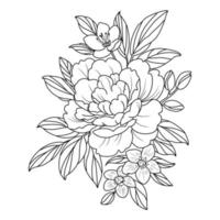 dibujo de flores con lineart sobre fondos blancos. vector