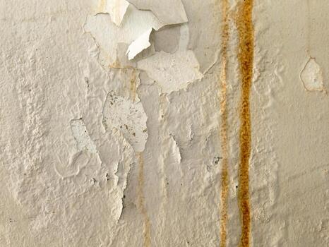 old wall texture There are traces of moisture causing delamination. There is a long line of rust stains running down vertically. photo