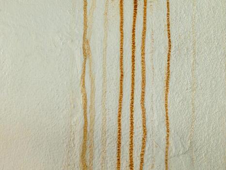 old wall texture There are traces of moisture causing delamination. There is a long line of rust stains running down vertically. photo
