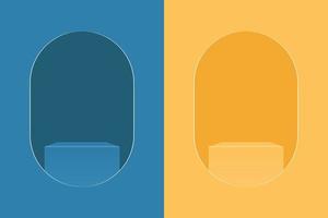 Set of blue and yellow realistic podium on the abstract background vector