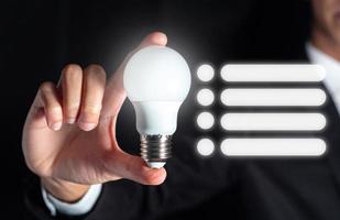 idea template businessman hold light bulb with empty blank template for abstract digital abstract idea sign in energy and innovation concept photo