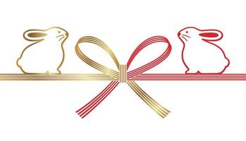 Mizuhiki - Japanese Decoration Strings - For The Year Of The Rabbit Greeting Cards. Vector Illustration.