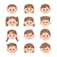 conjunto de caras de dibujos animados de niños vector