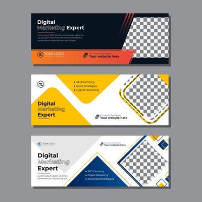 Social media cover banner modern webinar for digital marketing agency, business cover template geometric shape for abstract elements post background space for web banner