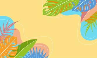 Summer background vector design. Hello summer concept design. Abstract background illustration with wave line and leaves. Colorful banner