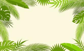 Tropical leaves background vector design. Summer leaves flat illustration. Simple banner with copy space