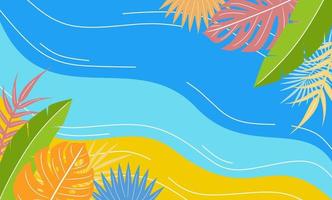 Summer background vector design. Hello summer concept design. Abstract background illustration with wave line and leaves. Colorful banner