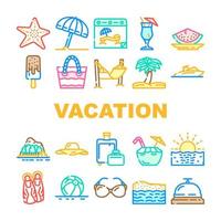 vacaciones de verano disfrutando de iconos de viajero establecer vector
