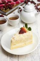 Fresh butter and strawberry cakes served with hot tea. Makes you feel refreshed In the afternoon bakery photo