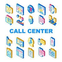 Call Center Service Collection Icons Set Vector