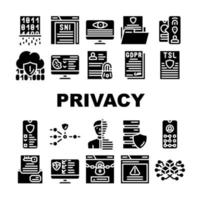 Privacy Policy Protect Collection Icons Set Vector