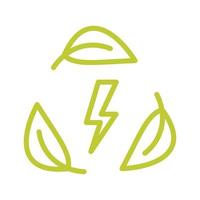 Eco energy with leaf. Green leaves with bolt icon. Recycle and electric symbol. Renewable energy vector