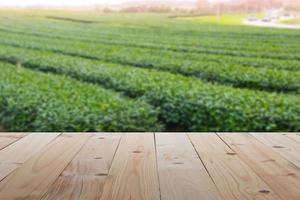 Empty table in front of blurry public park or garden with abstract background Ready for Create montage product display or design key visual layout banner or panoramic photo