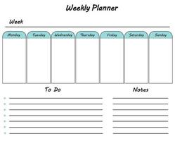 Weekly Planner Template To Do List And Notes Blank White Graphic Office Business Organizer Schedule vector