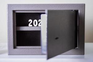 Robust metal safe with empty space inside. photo