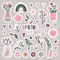 Spring flower sticker set vector