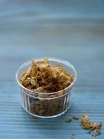 High angle view of deep fried shallots photo