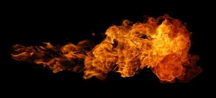 Fire and burning flame of explosive fireball isolated on dark background for graphic design photo