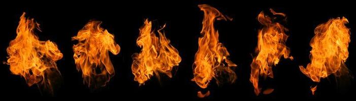 Fire collection set of flame burning isolated on dark background for graphic design purpose photo