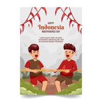 Happy Indonesia Independence Day Poster with Tug of War Concept