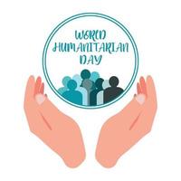 ilustración del día mundial humanitario. vector especial del día humanitario con forma de mano. vector de hombres dentro de un círculo. diseño creativo.