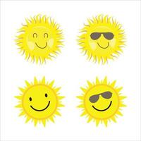 Sun sticker with a round shape and yellow color. Cute sun with smiling face and cool sunglasses. Yellow sunray coming out from sun vector design. Sun vector social media sticker collection.