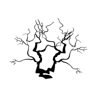 Halloween dead tree silhouette design with dark black color shade. Scary design for Halloween event with dry tree vector illustration. Scary haunted tree vector design on a white background.