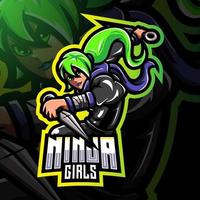 diseño de logotipo de mascota de esport de ninja girls vector