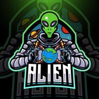 Alien esport mascot logo design vector
