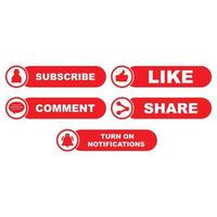 Subscriber simple button collection with round shapes. Red color button collection with like, comment, and share icon. Simple red color social media button collection. vector