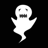 diseño fantasma de halloween sobre un fondo negro. fantasma con diseño de forma abstracta. ilustración de vector de elemento de fiesta fantasma blanco de halloween. vector fantasma con una cara de miedo.