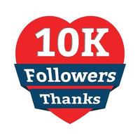 10K followers button with love vector illustration. Social media follower button with red color shade. Thanksgiving vector design for social media 10K followers celebration.